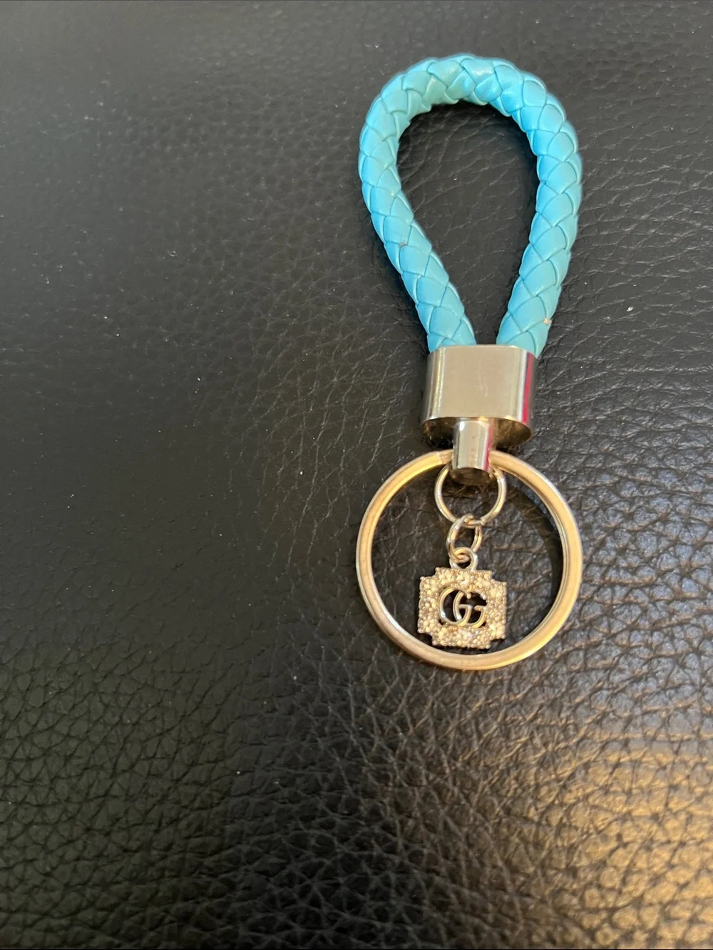 UPCYCLED keychain with turquoise woven handle